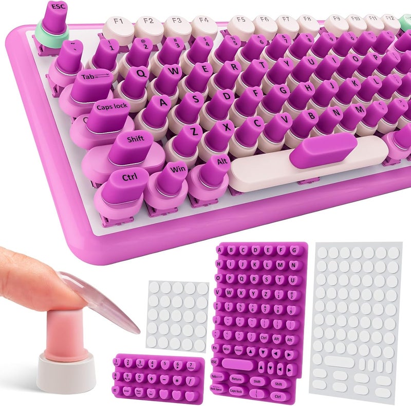 Udefineit 91PCS Raised Keyboard Stickers for Long Nails, Soft Silicone Long Nails Keyboard Cover, Self-Adhesive Nails Art Typing Keycaps, Keyboards Bubbles for Office Desktops PC Laptops - Purple - Image 1